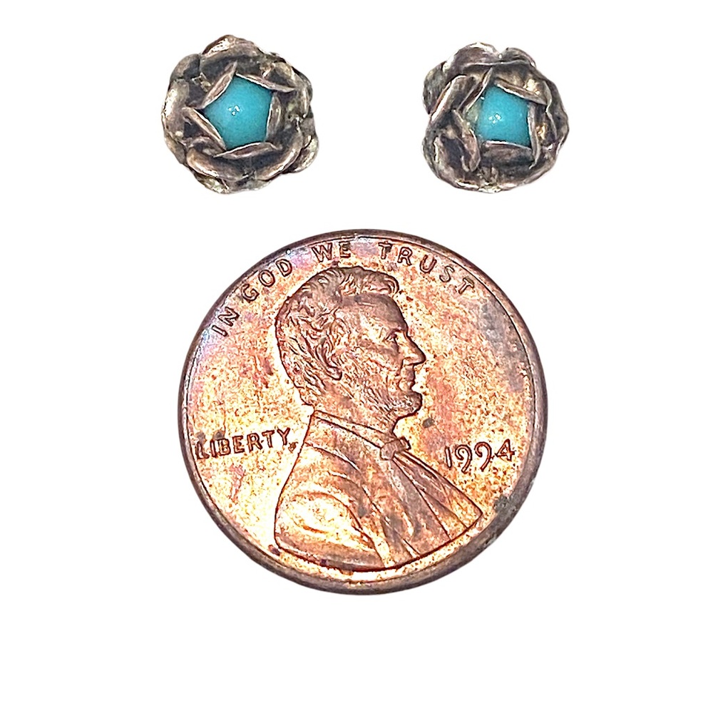 Vintage Native American RoseTurquoise Sterling Silver Stud Earrings 925 - Picture 2 of 2